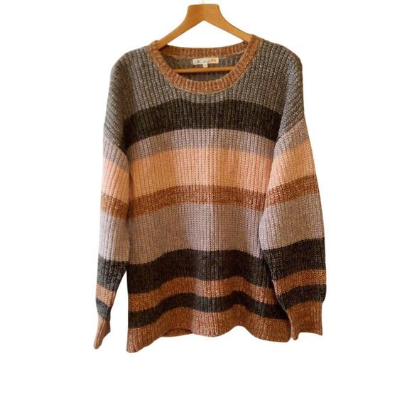 C & C California Striped Sweater Size 1X Brown Neutral Preppy Casual - Picture 4 of 9